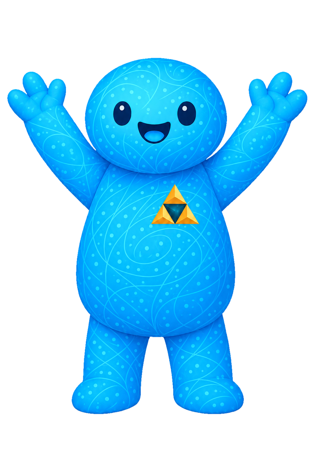 Triforce mascot celebrating results